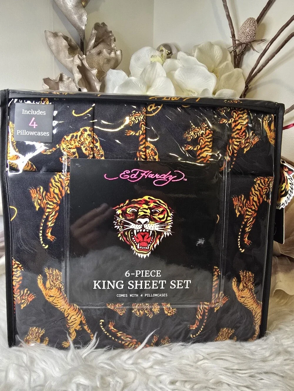 Ed Hardy 6piece King TIGER PRINT Sheet Set Brand new